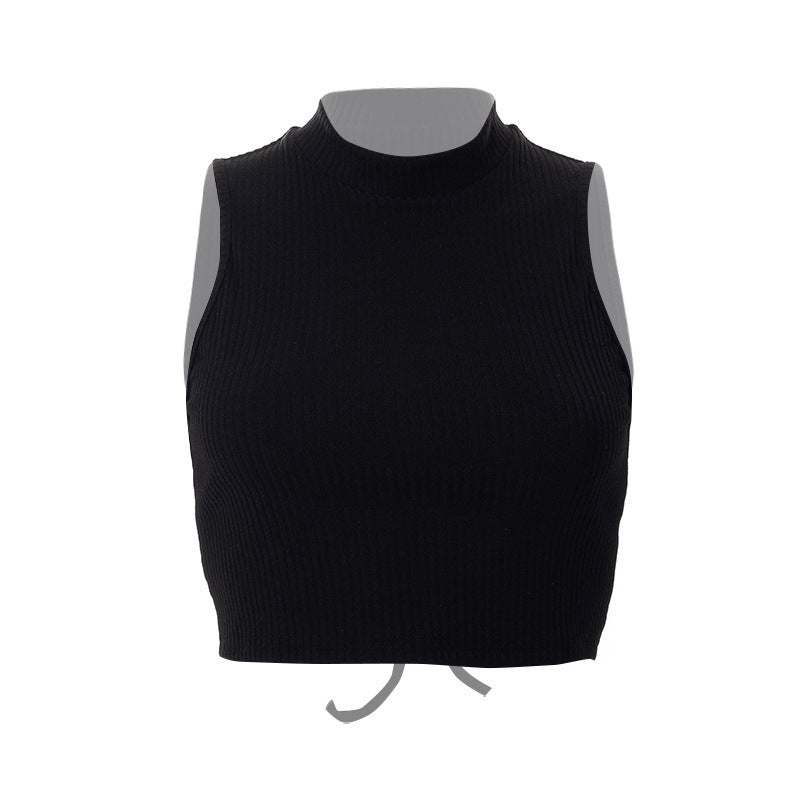 Damer Høyhalsede Crop-Top i Ribbestrikk Skjora