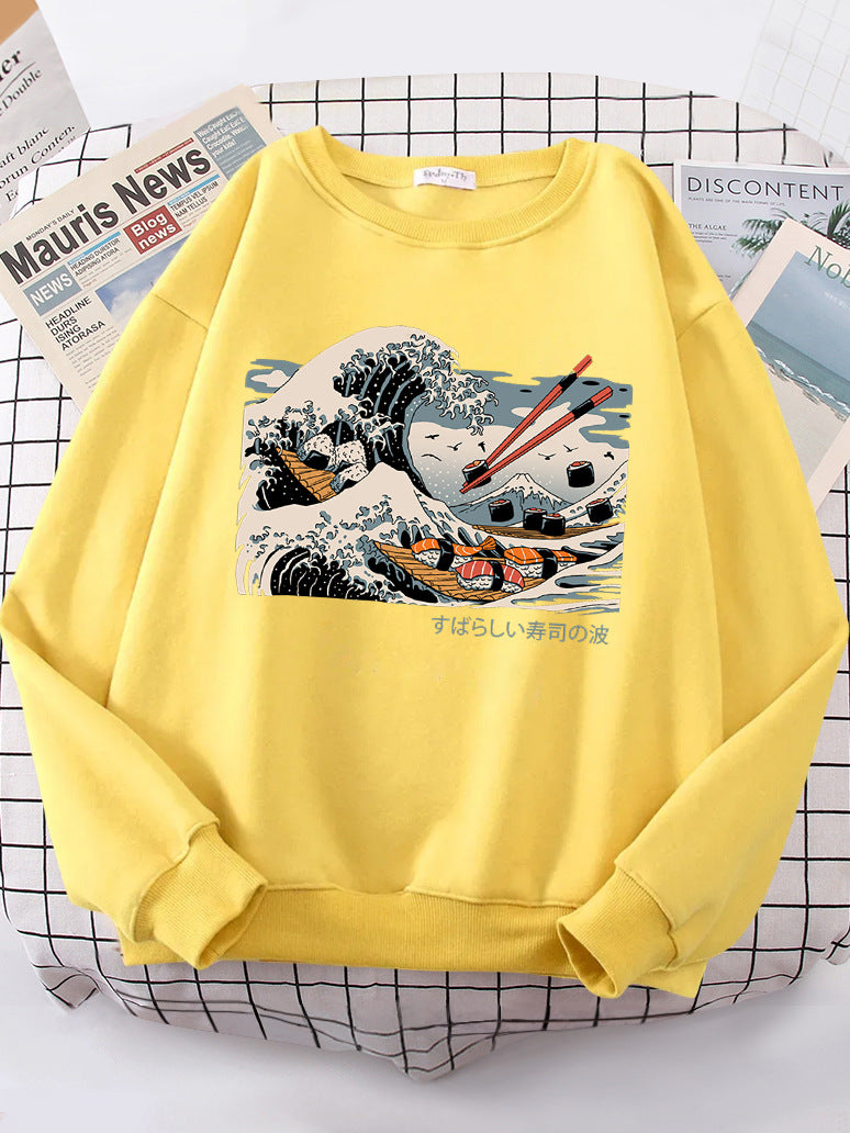 Dame sweatshirt med kunstnerisk bølgedesign og behagelig passform Skjora