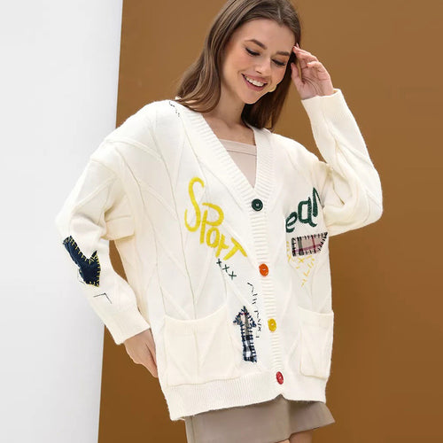Dame cardigan med fargerik broderi Skjora