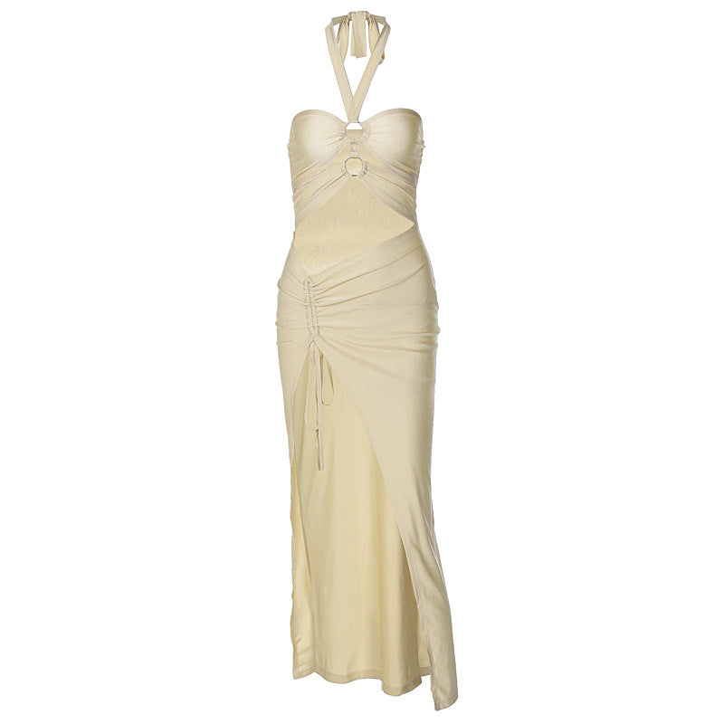 Dame elegant maxikjole med halterneck og raffinert design Skjora
