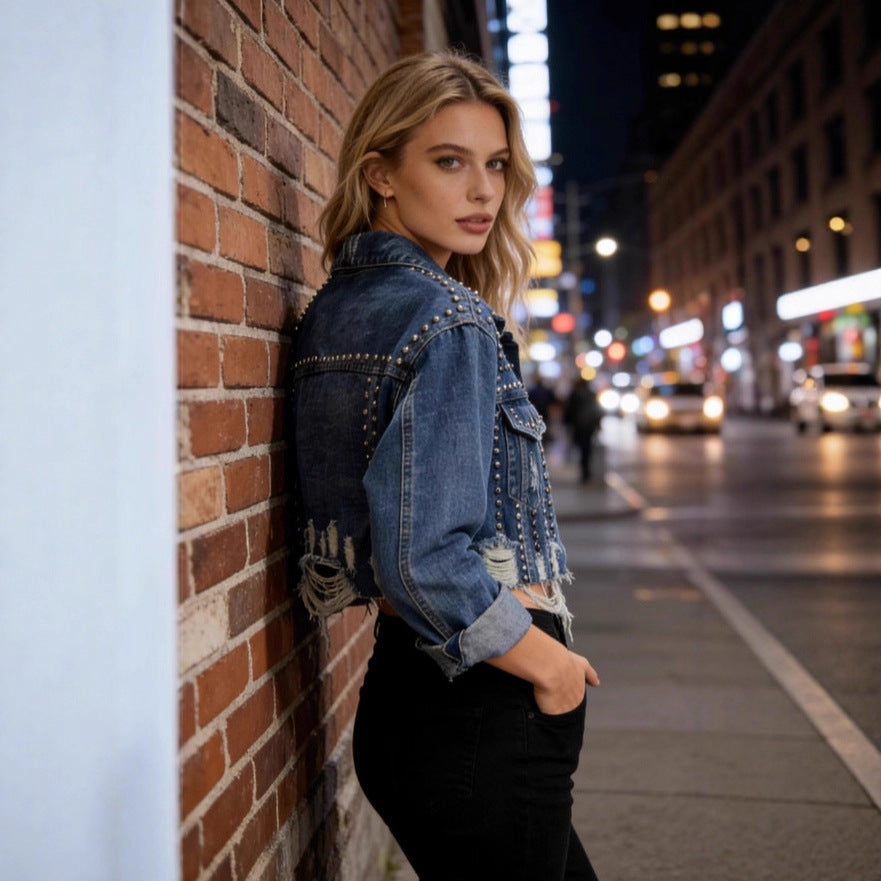 Kvinnes trendy casual denimjakke med pyntede detaljer Skjora