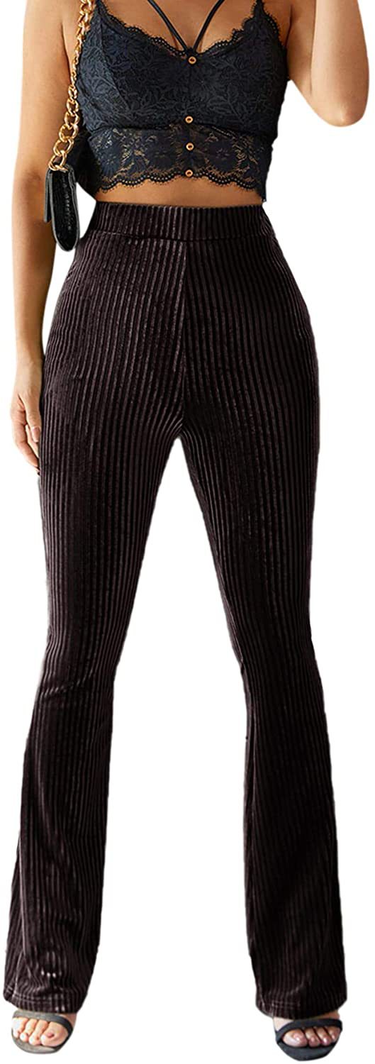 Dame Bootcut-bukse med ribbestruktur og høy midje Skjora