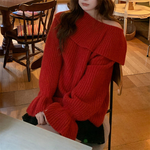 Damer Off-Shoulder Genser laget av grov Strikking Skjora