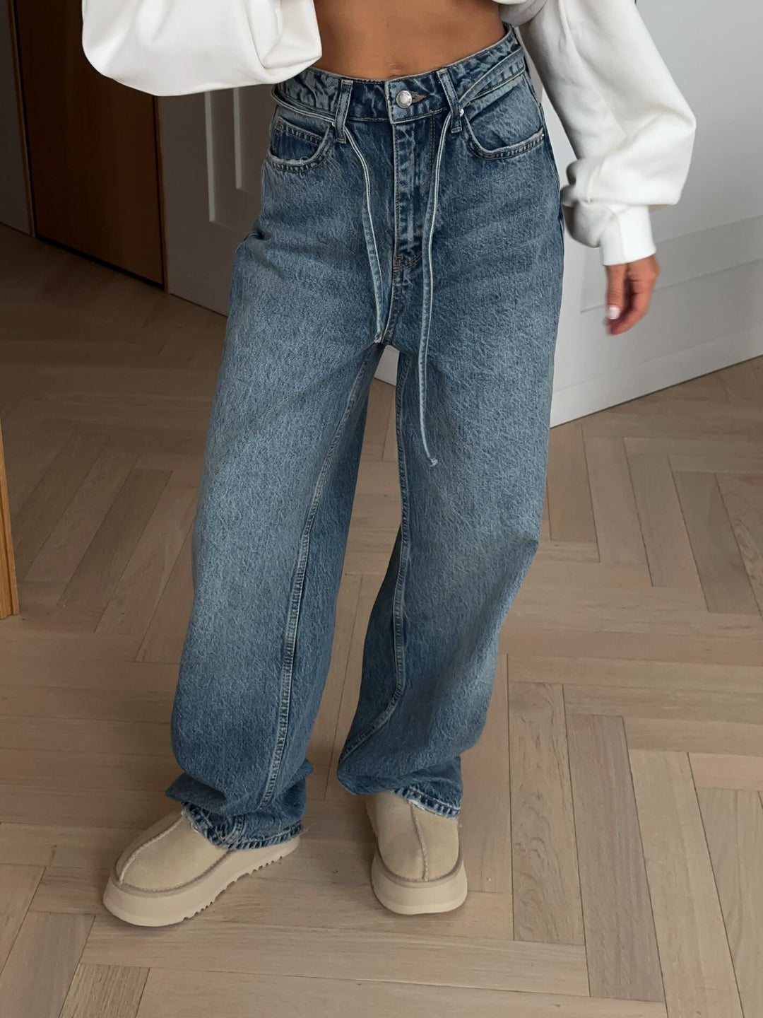Damer brede jeans i vintage stil med høyt liv og avslappet passform Skjora