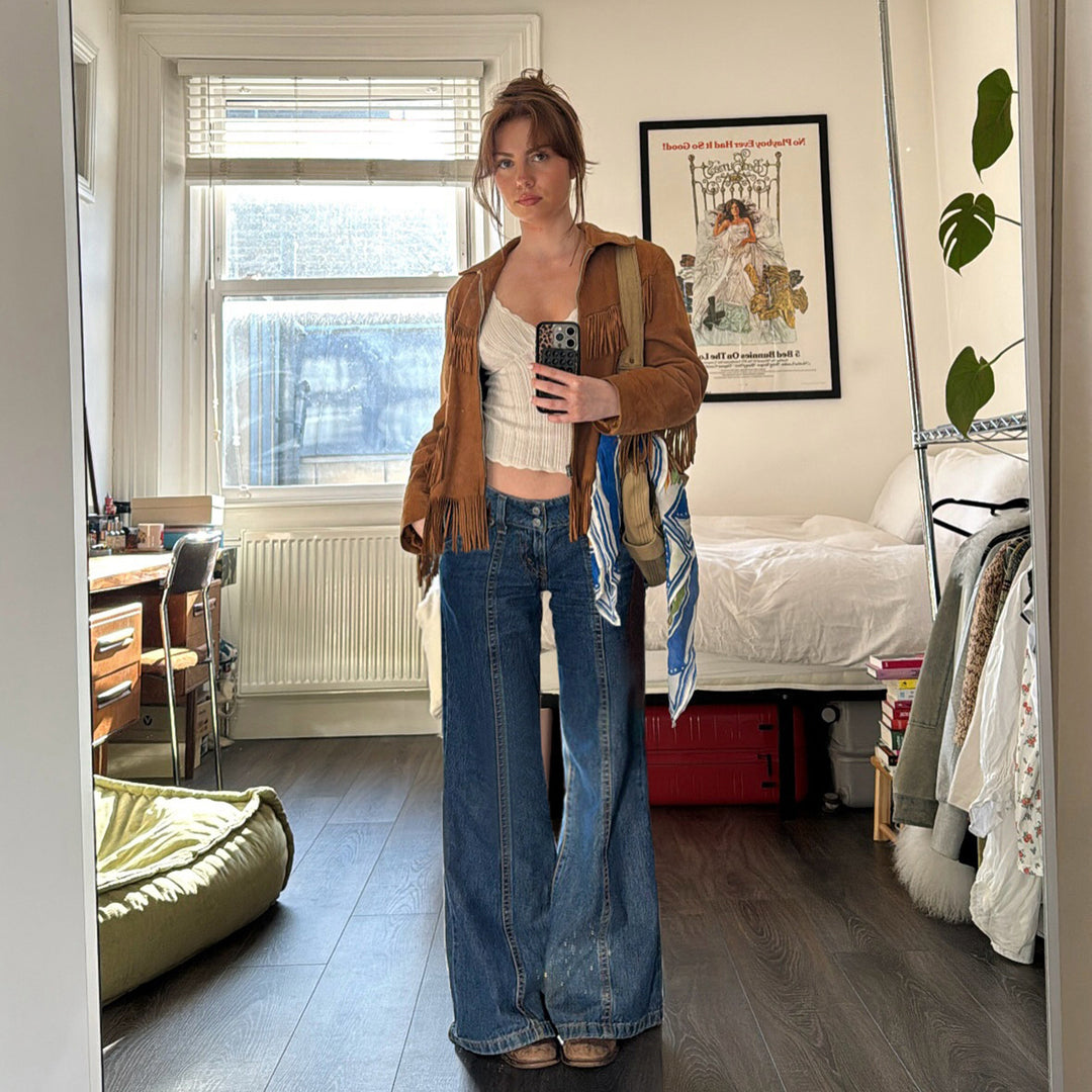 Dame vide jeans i retrostil med høy midje Skjora