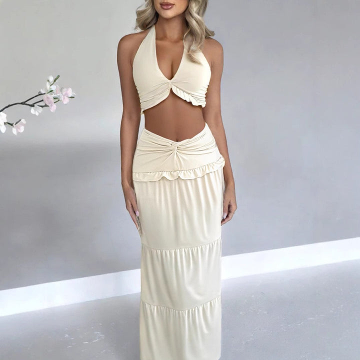 Dame Maxi-skjørt med croptop design og volangdetaljer Skjora