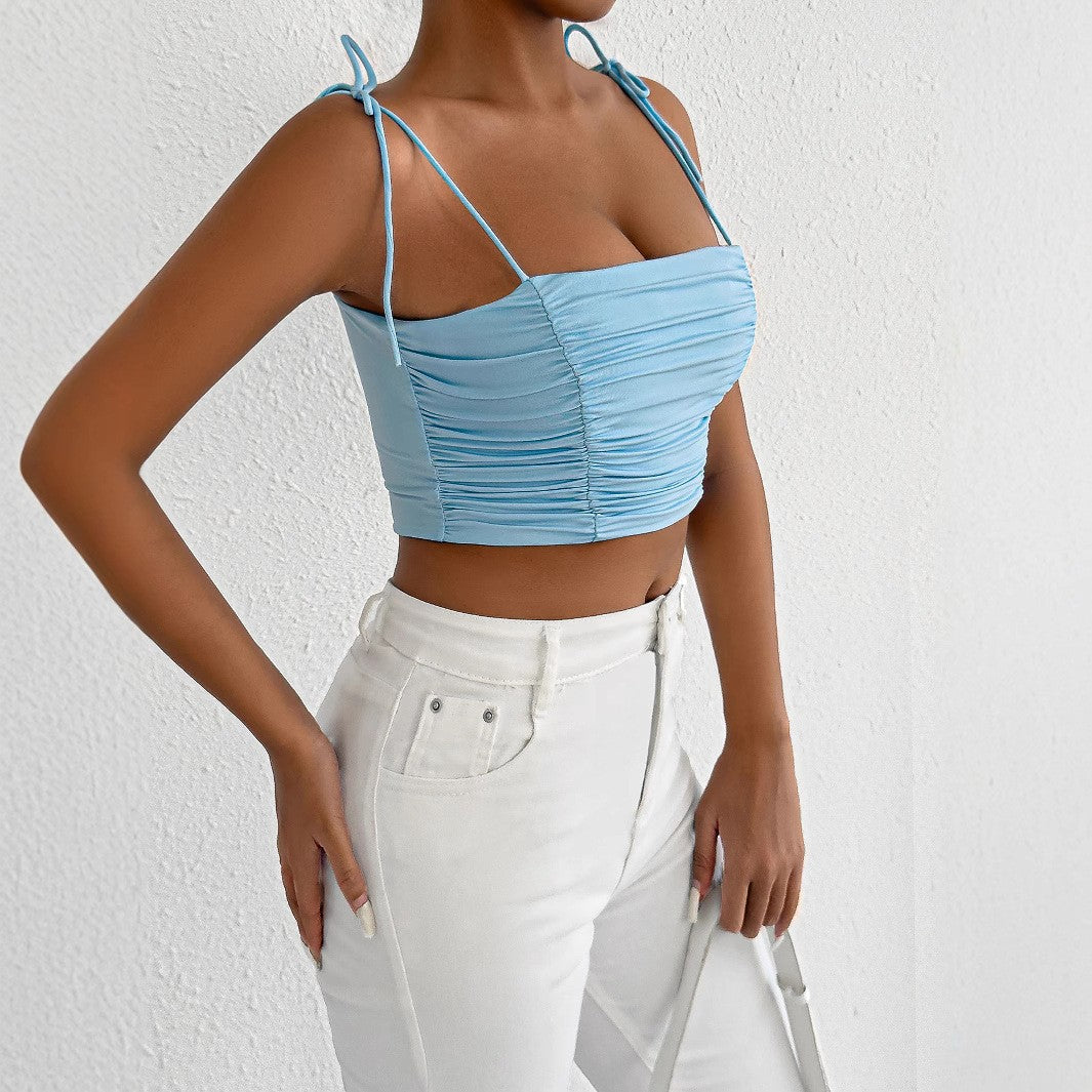 Dame Crop-Top med rynker og justerbare stropper Skjora