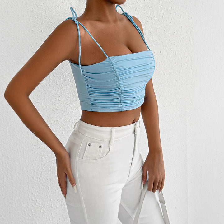 Dame Crop-Top med rynker og justerbare stropper Skjora