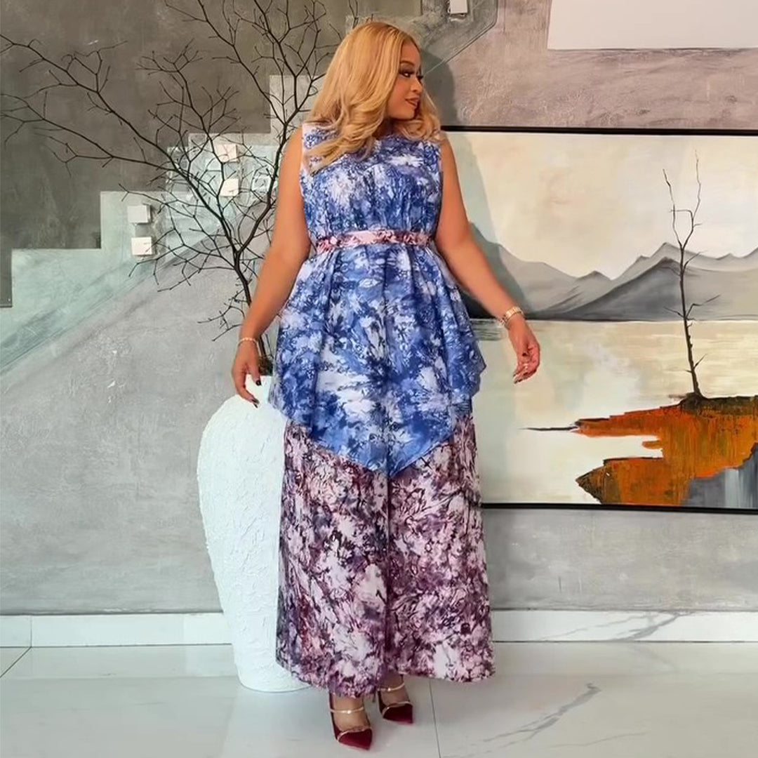 Kvinne maxi kjole med asymmetrisk design og funksjonelt lområde