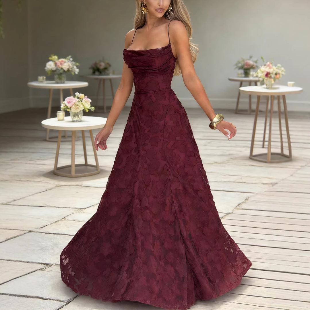 Damer Elegant Maxi Kjole med Blomstret Blonderdesign og Justerbare Spagetti Stropper Skjora