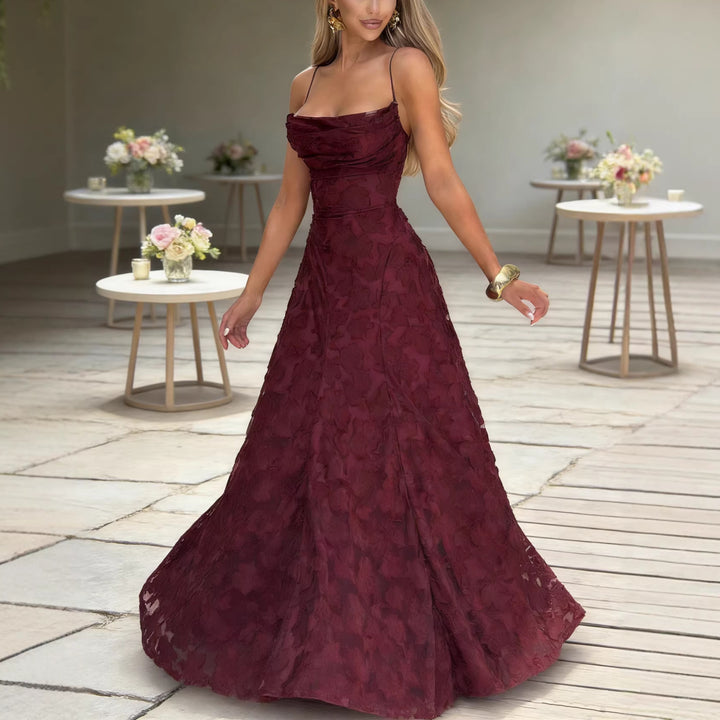 Damer Elegant Maxi Kjole med Blomstret Blonderdesign og Justerbare Spagetti Stropper Skjora