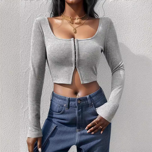 Dame Cropped topp med glidelås og lang arm Skjora