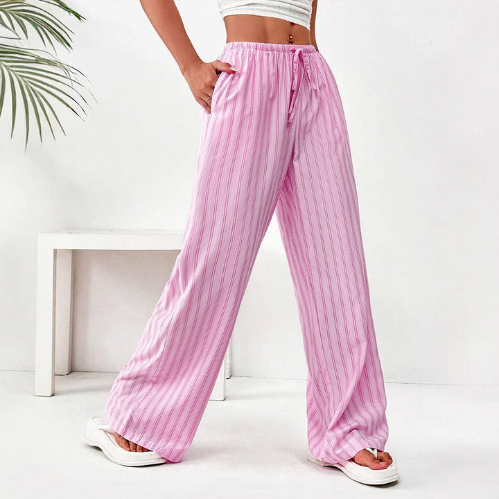Dame løs fritidsbukser med elastisk linning og trendy stripemønster Skjora