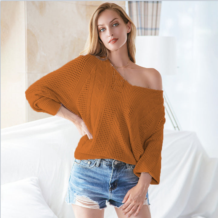 Dame chunky strikkegenser med off-shoulder design og tekstur Skjora