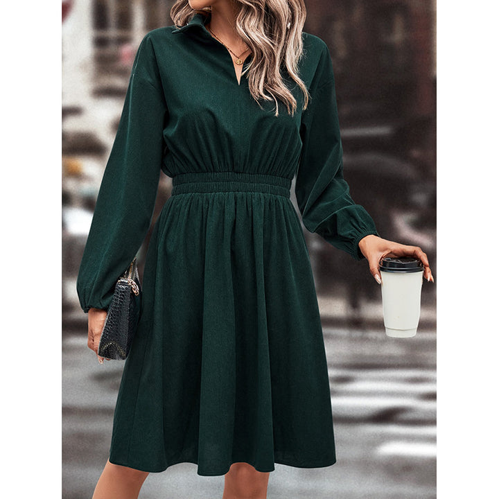 Damer elegant midi kjole med liv elastikk og puffermed.