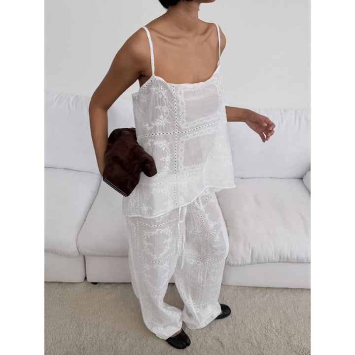 Dame luftig lounge-set med romantiske broderier Skjora