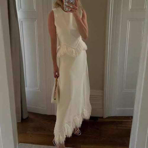 Dame Elegant Maxikjole med frynsebesetning og fin kant Skjora