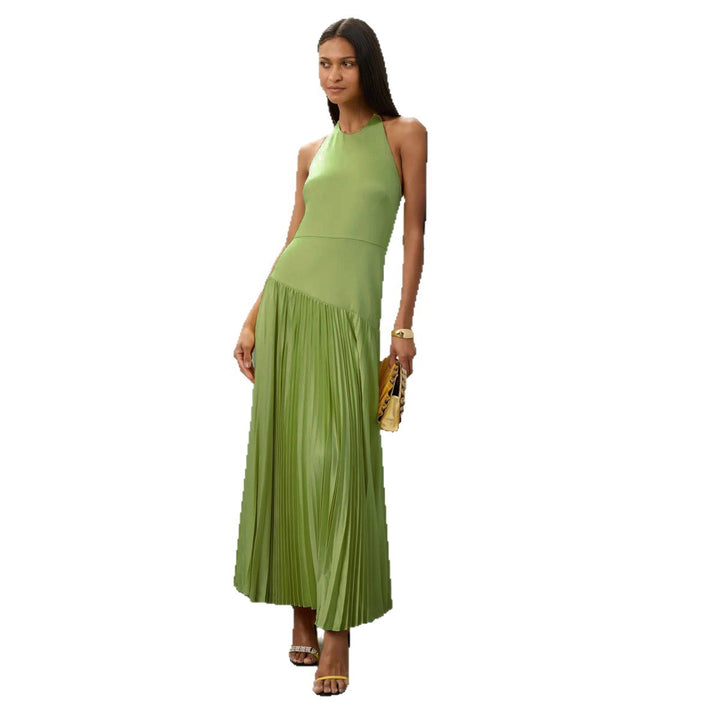 Dames Elegant Maxi Kjole med Flytende Plisserte Skjørt og Halter Hals Design