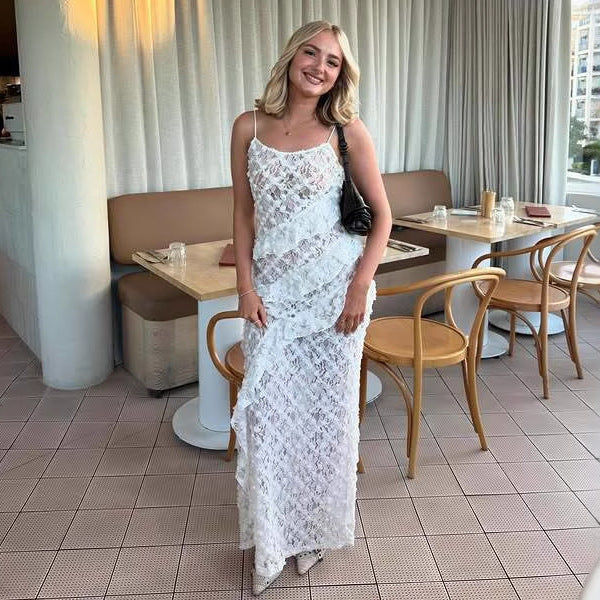 Damer Elegant Spets Maxikjole med asymmetrisk Drapering Skjora