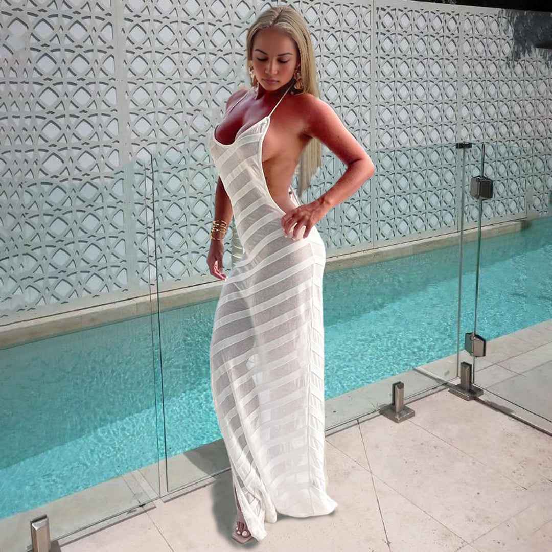 Dame Elegant Strandkjole med transparente innsatser og smalt snitt Skjora