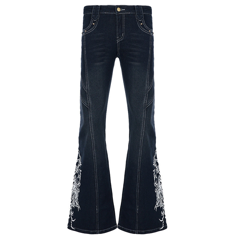 Damejeans med utsvingte ben og elegant broderi Skjora