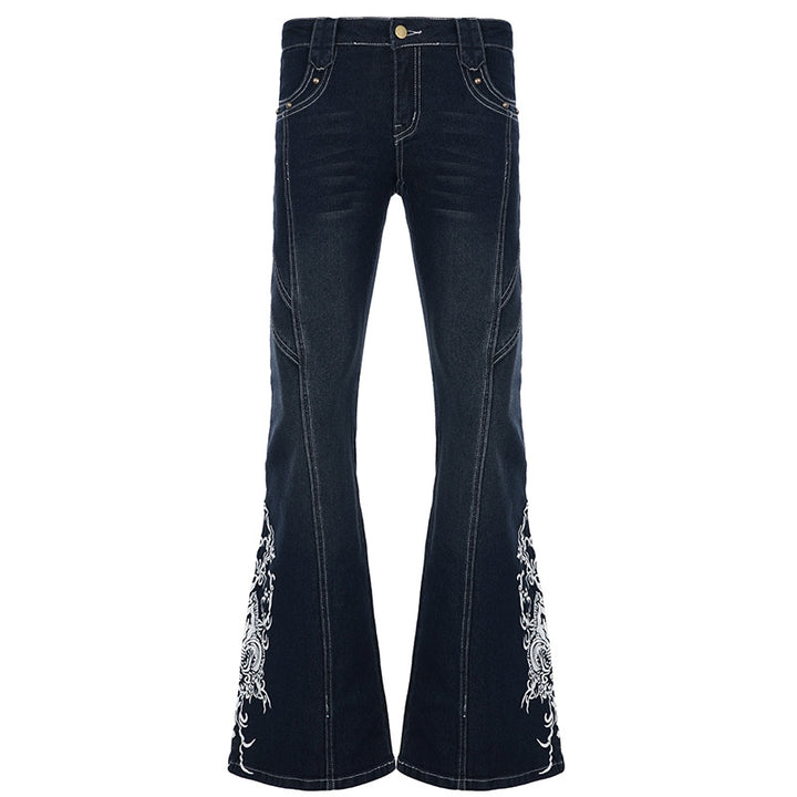 Damejeans med utsvingte ben og elegant broderi Skjora