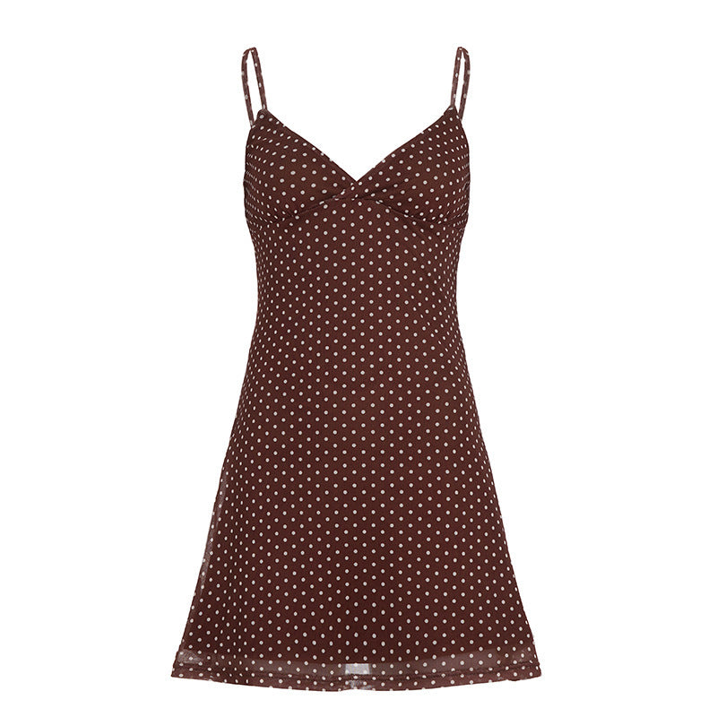Dame Polka Dots Spaghetti-stropptopp med lett fall Skjora