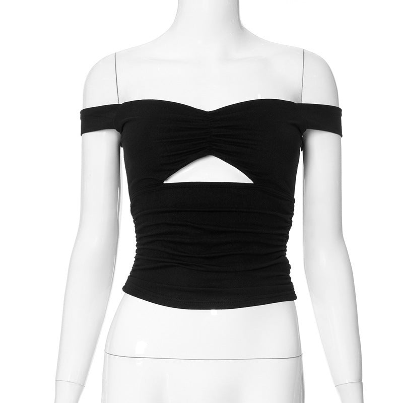 Dame elastisk Off-Shoulder Top med rynker og utringning Skjora