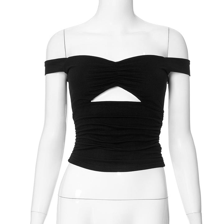 Dame elastisk Off-Shoulder Top med rynker og utringning Skjora