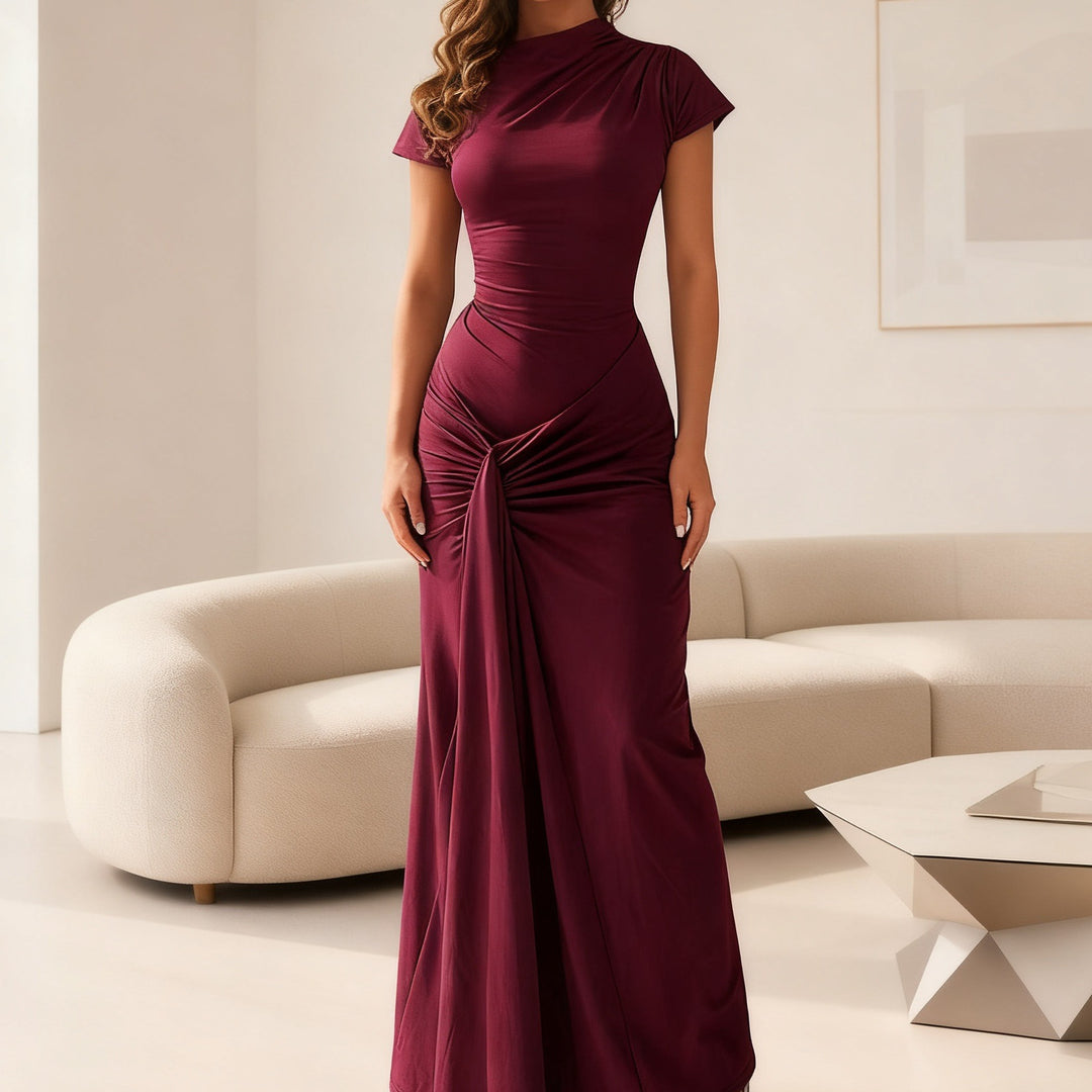 Damer Elegant Langermet Maxi-kjole med Drapering og figursydende snitt Skjora
