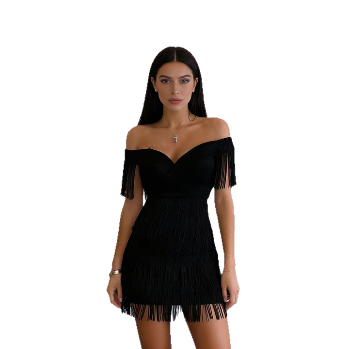 Dame Off-Shoulder Kjole med Frynser Skjora