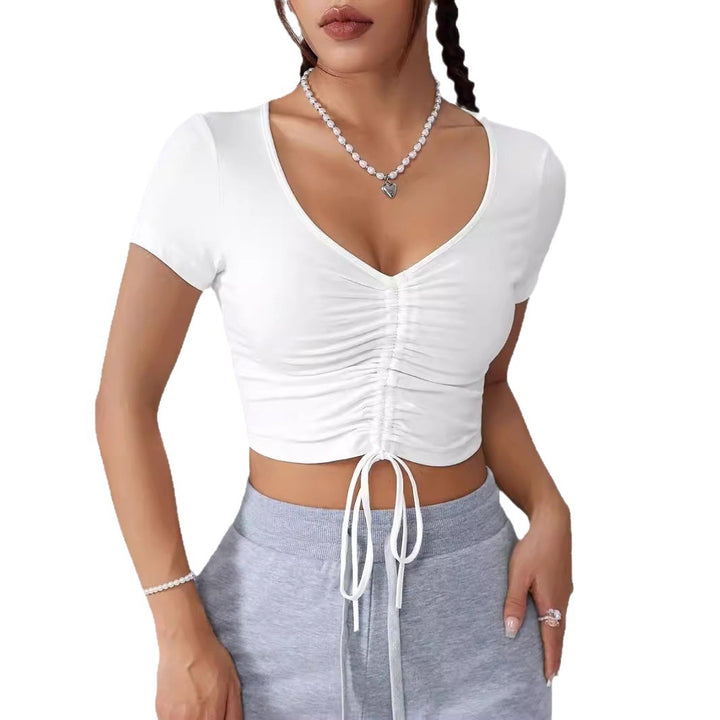 Dame Cropped Top med raffinerte volanger detaljer og snøring Skjora