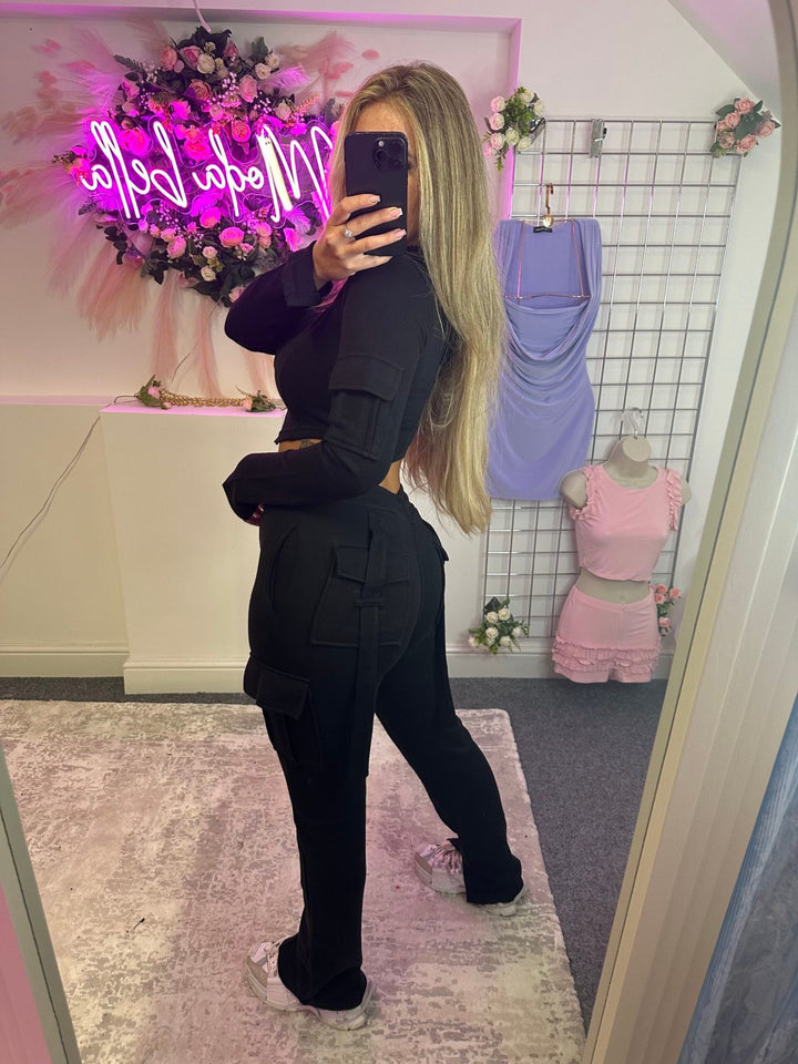 Damer Crop Top og Cargo Bukser Sett Skjora