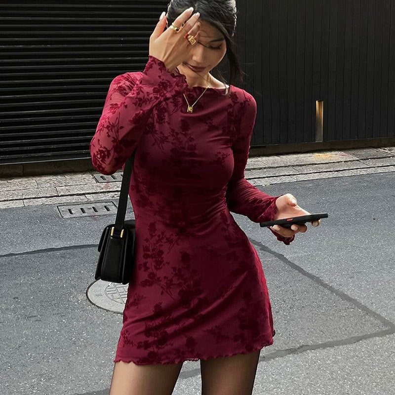 Dame Floral Minikjole med transparente ermer Skjora