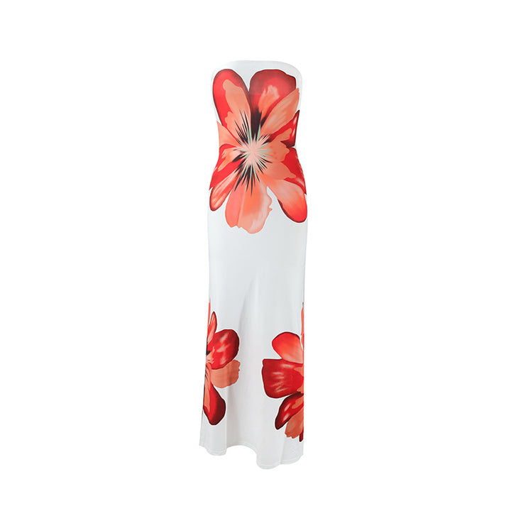 Dame strapaziermaxikjole i eksklusiv design med blomstermønster Skjora