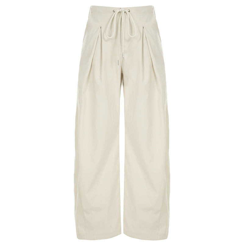 Dame Bredde Chino bukser med elastisk linning og dekorative folder Skjora