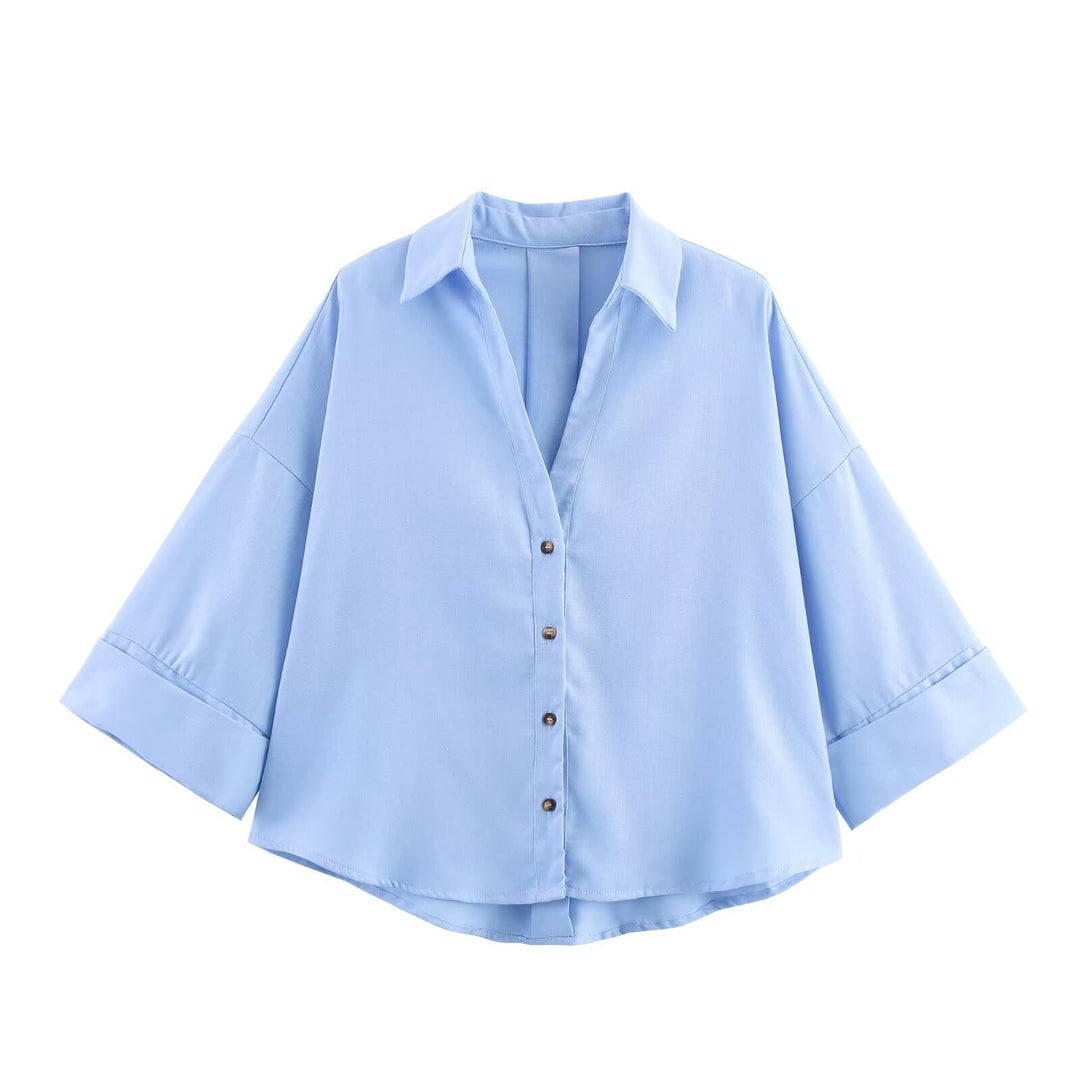 Dame skjorte-bluse med avslappet snitt og elegante 3/4-ermer Skjora