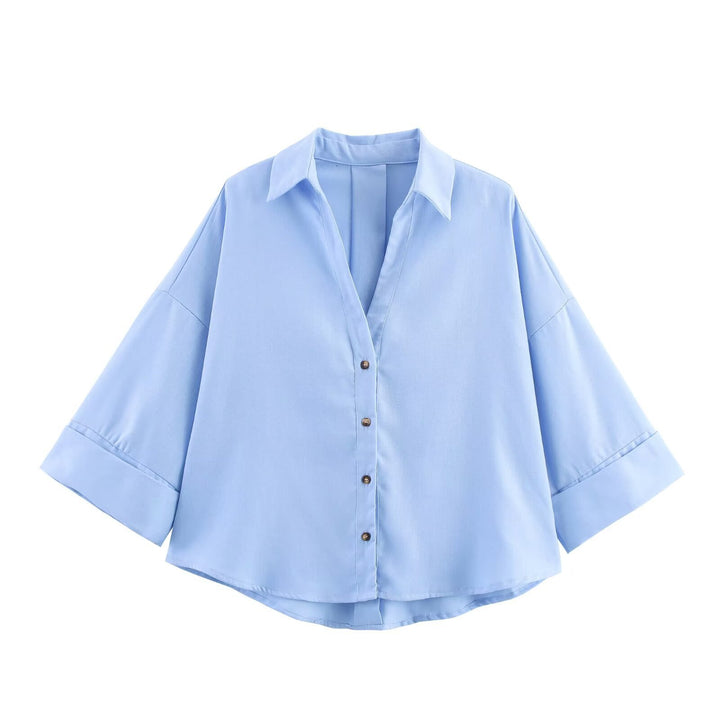 Dame skjorte-bluse med avslappet snitt og elegante 3/4-ermer Skjora