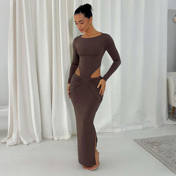 Dame Figurtilpasset Maxikjole med transparente Cut-Outs og Rynker Skjora