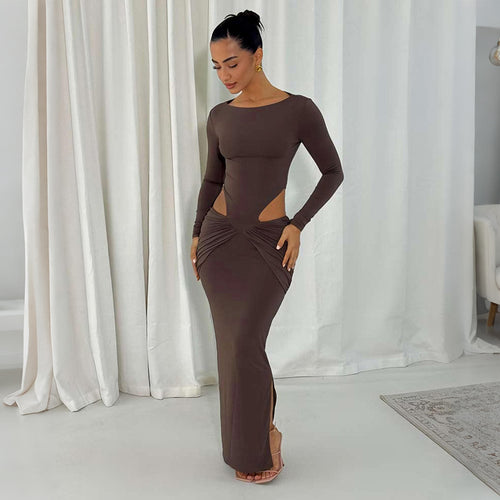 Dame Figurtilpasset Maxikjole med transparente Cut-Outs og Rynker Skjora