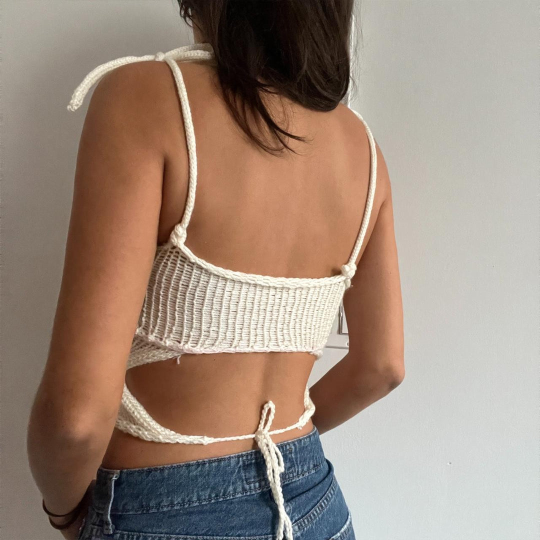 Dame heklet Crop-Top med florale accenter Skjora