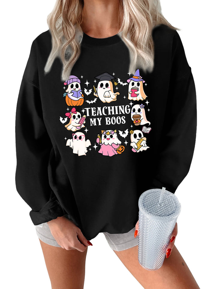 Kvinners sweatshirt med lekent Halloween-design og avslappet passform Skjora