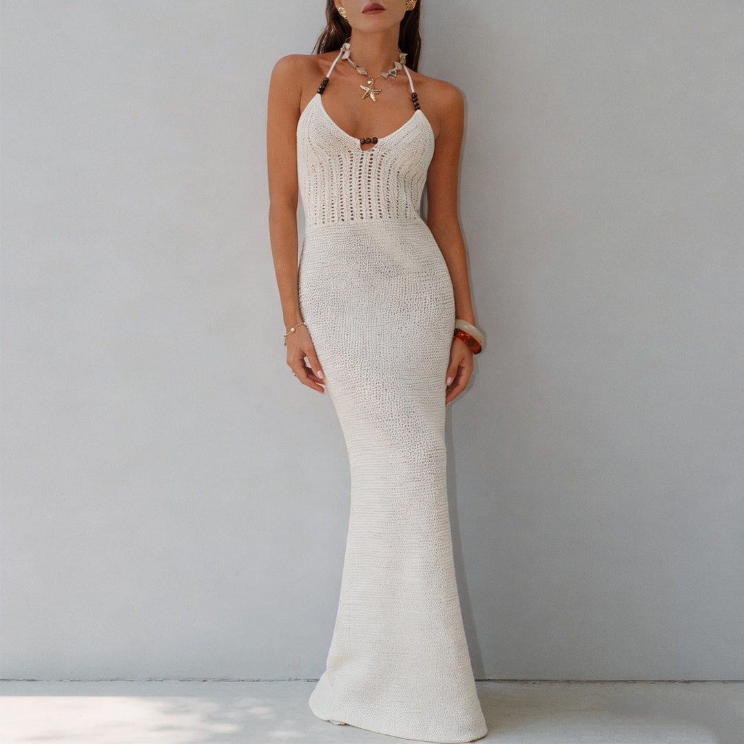 Damen Elegantes Maxikleid mit tiefem V-Ausschnitt und schmalem Schnitt Skjora