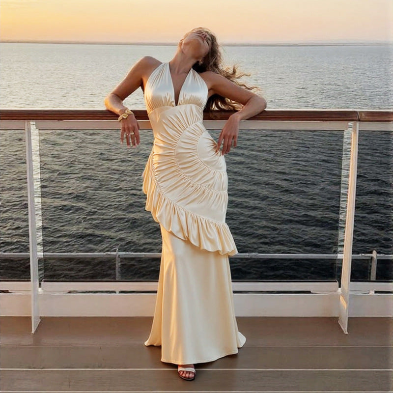 Dame Elegant Maxikjole med asymmetrisk snitt og raffinerte draperinger Skjora