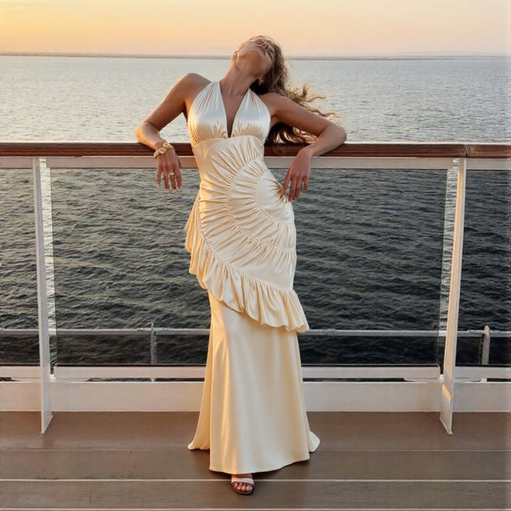 Dame Elegant Maxikjole med asymmetrisk snitt og raffinerte draperinger Skjora