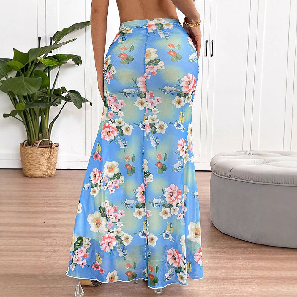 Dame maxilange sommerkjole med blomsterdesign og flytende snitt Skjora