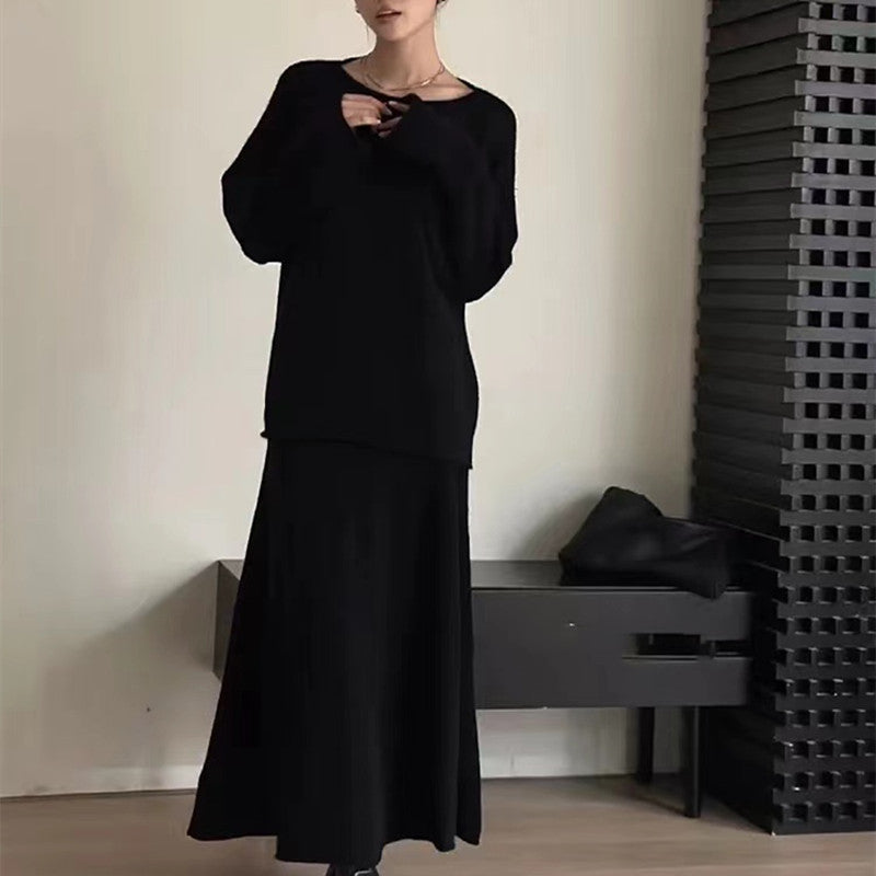 Kvinne Off-Shoulder Strikk Kjole i Casual Stil med Flytende Snitt Skjora