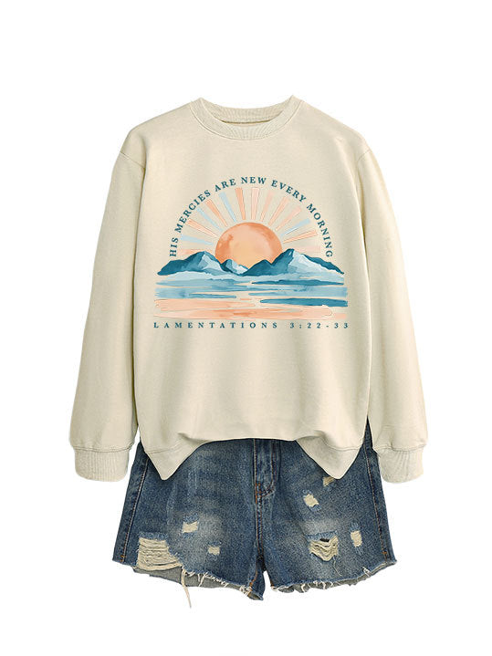 Kvinne sweatshirt med inspirerende soloppgang design og avslappet passform Skjora
