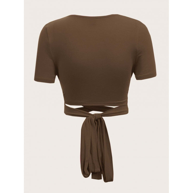 Dame En-side drapert Crop-Top med bindebånd Skjora