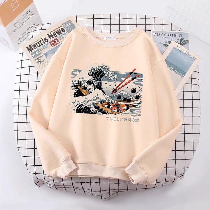Dame sweatshirt med kunstnerisk bølgedesign og behagelig passform Skjora